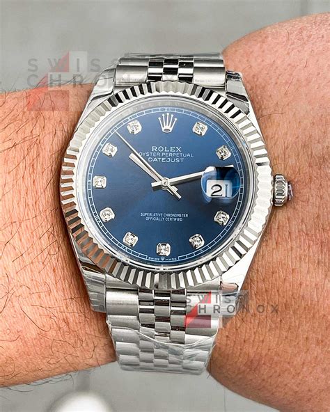 blue face rolex diomonds|Rolex 41mm diamond bezel.